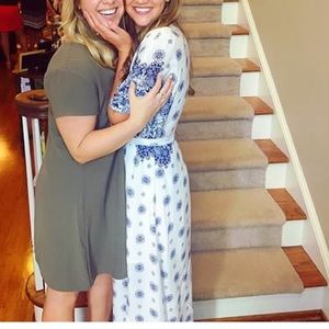 White and blue patterned dress